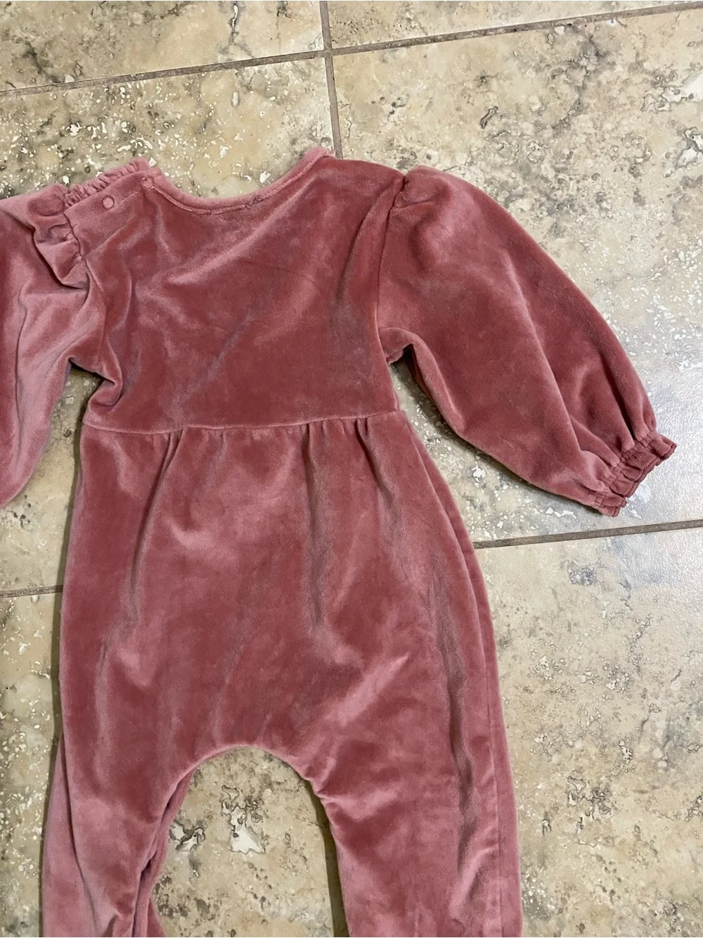 Jessica Simpson Dusty Rose Velour Smocked Baby Girl Jumpsuit Coquette Cozy 12mo